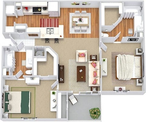Floor plan for 2 beds, 2 baths, 1112 sqft